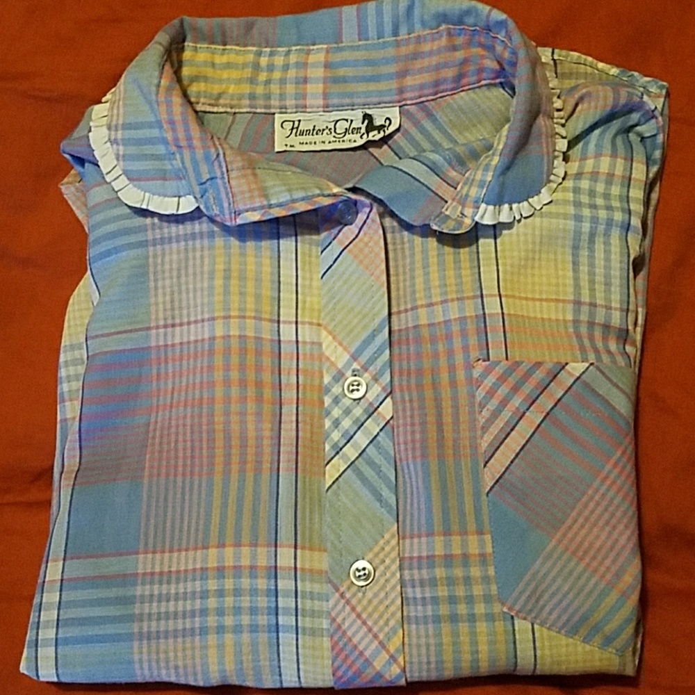 Vintage Plaid Western Blue Pink Button Front Shirt